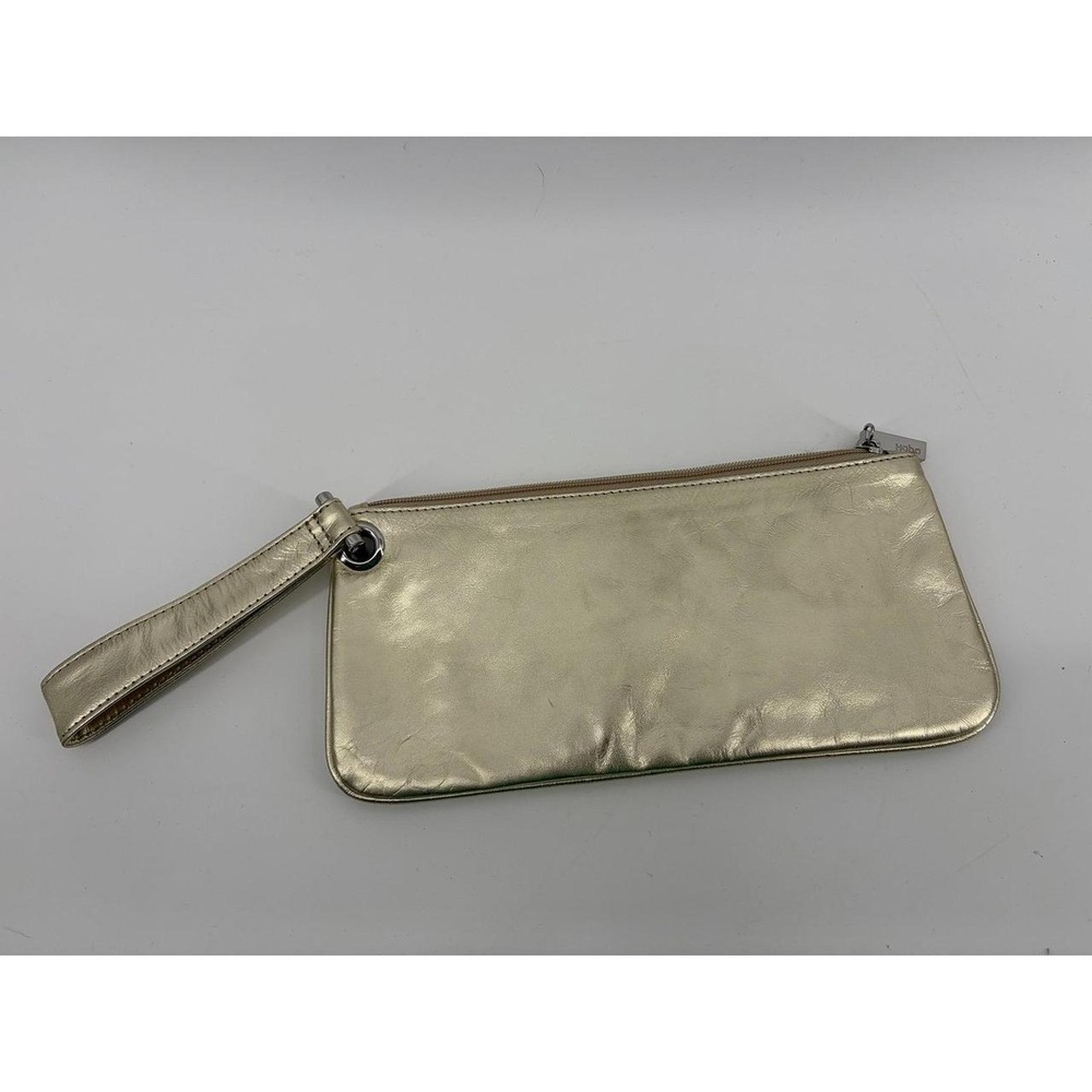 Hobo International Wallet Gold Leather Wristlet Cluth 5" x 10", Pre-Owned